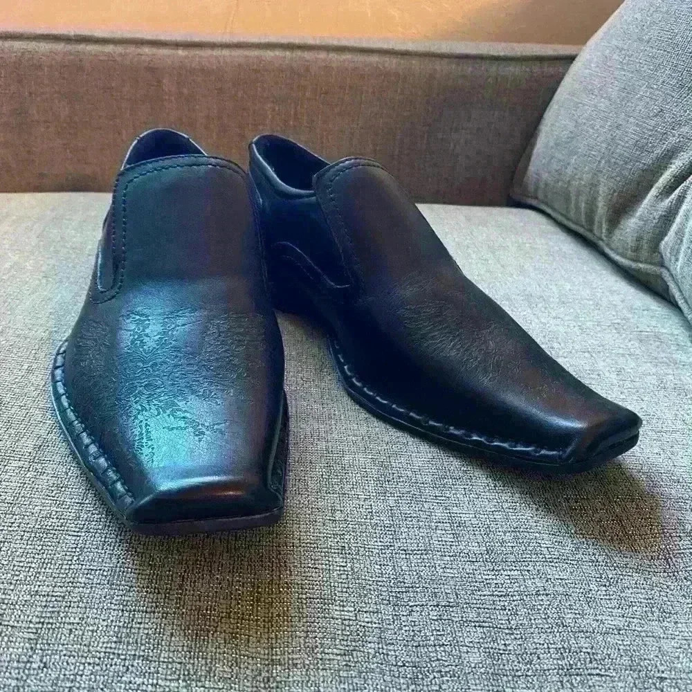 GUESS BY MARCIANO GMMACE BLACK LEATHER SLIP ON WESTERN LOAFERS SHOES